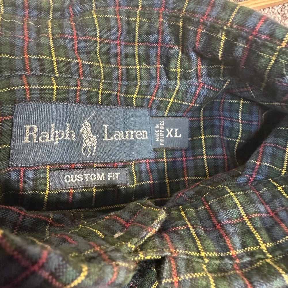 Polo Ralph Lauren‎ Mens Green Plaid Button Down Shirt Long Sleeve Pony Logo XL